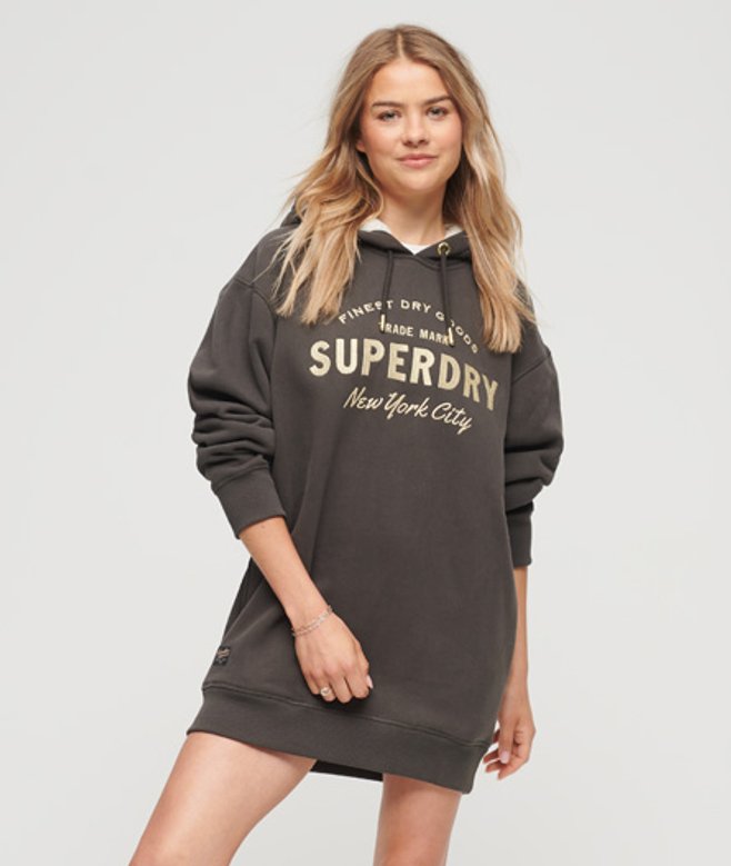 Luxe Hoodiejurk met Metallic Logo Donkergrijs Grootte: 6-8