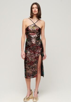 Midi-jurk met Halternek en Lovertjes Multi Grootte: 44