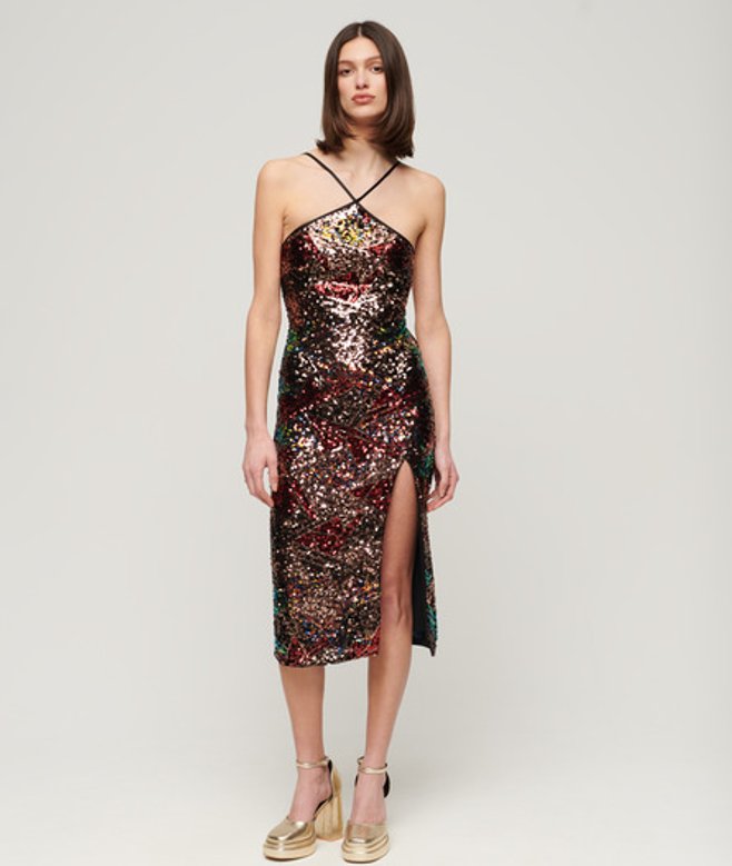 Midi-jurk met Halternek en Lovertjes Multi Grootte: 44