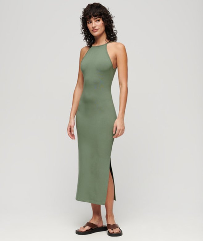 Jersey Midi-jurk met Kanten Achterkant Groen Grootte: 42
