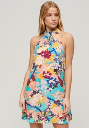 Mouwloze Mini-jurk met Print Blauw Grootte: 44