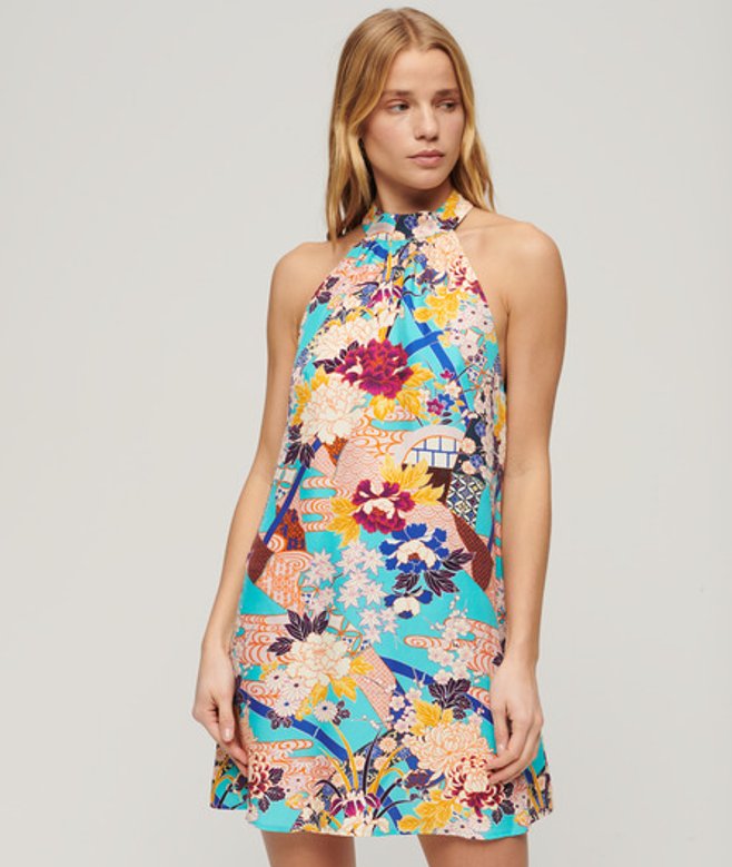 Mouwloze Mini-jurk met Print Blauw Grootte: 44