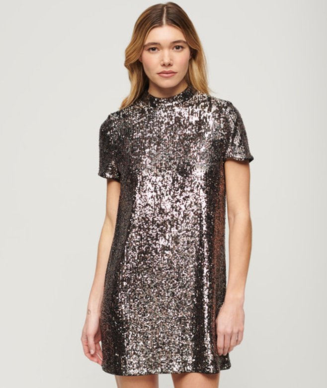 T-shirtjurk met Lovertjes en Hoge Hals Multi Grootte: 36