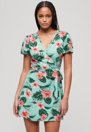 Mini-wikkeljurk met Print Groen Grootte: 36