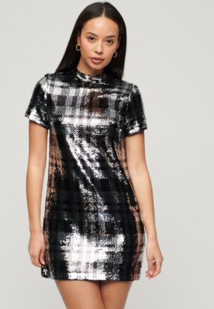 T-shirtjurk met Lovertjes en Hoge Hals Silver Grootte: 44