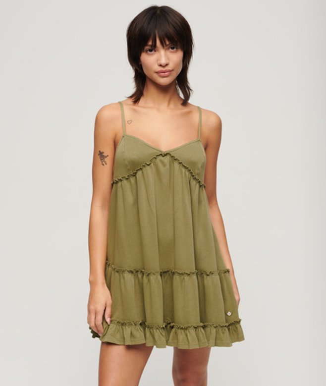 Jersey Cami Mini-jurk met Gelaagd Ontwerp Khaki Grootte: 40
