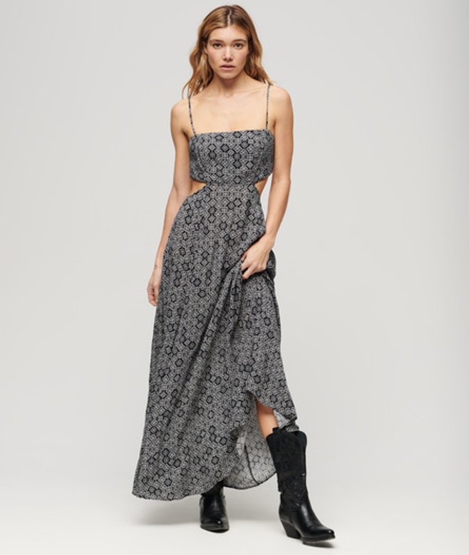 Maxi-jurk met Transparante Achterkant Zwart Grootte: 42