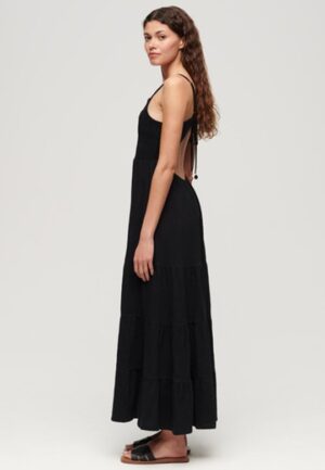 Gesmokte Maxi-cami-jurk Zwart Grootte: 42