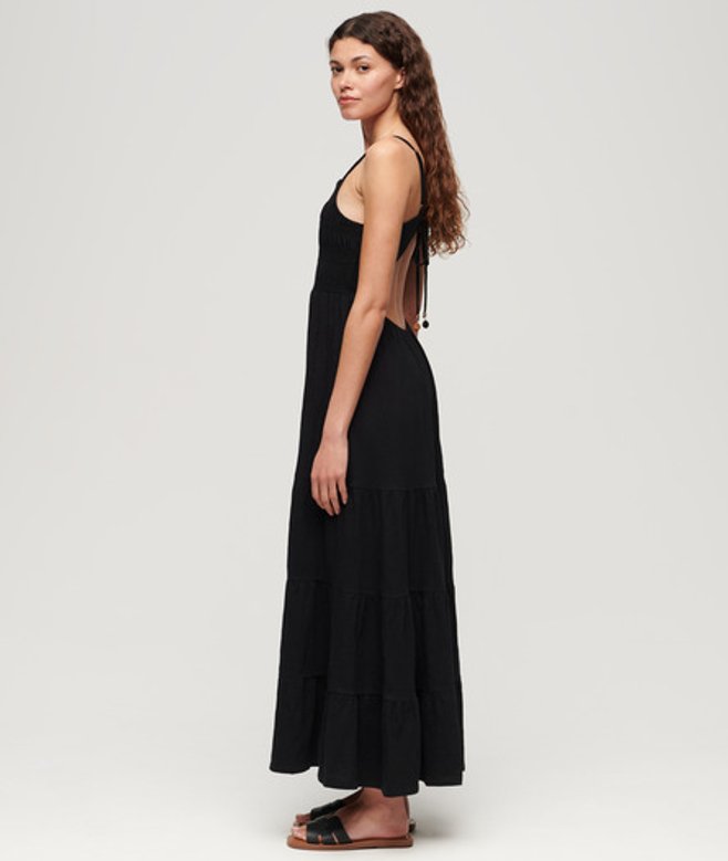 Gesmokte Maxi-cami-jurk Zwart Grootte: 42