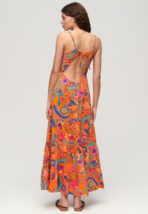 Gesmokte Maxi-cami-jurk Oranje Grootte: 38