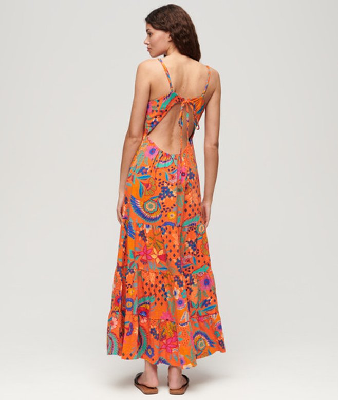 Gesmokte Maxi-cami-jurk Oranje Grootte: 38