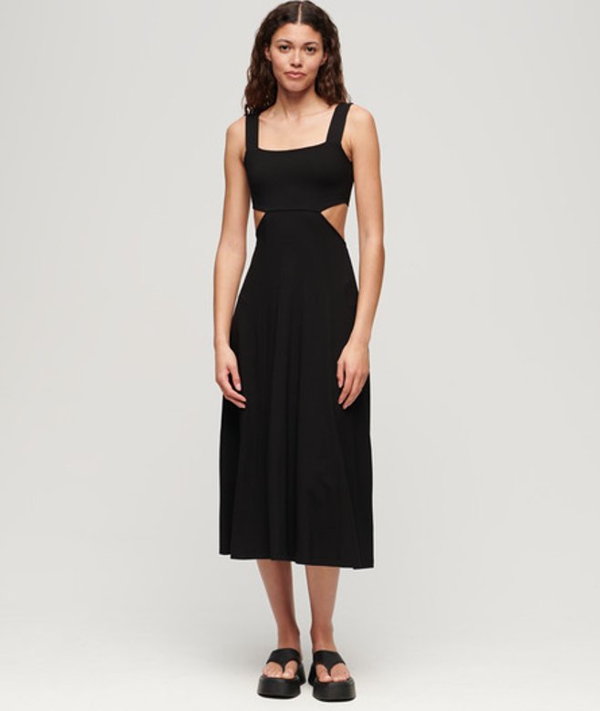 Jersey Midi-jurk met Uitsnijding Zwart Grootte: 44