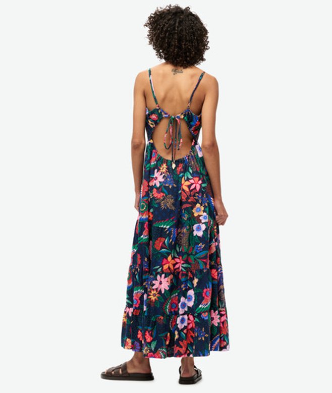 Gesmokte Maxi-cami-jurk Blauw Grootte: 44