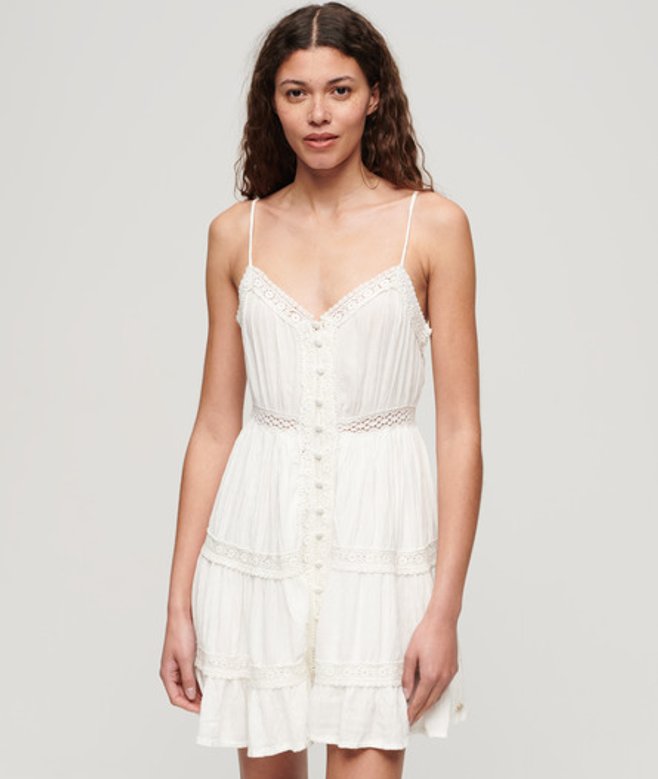 Alana Cami Jurk met Kanten Rand Wit Grootte: 44