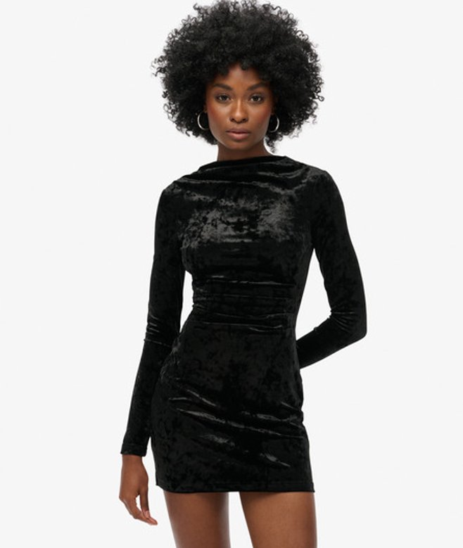 Fluwelen Mini-jurk met Lange Mouwen Zwart Grootte: 44