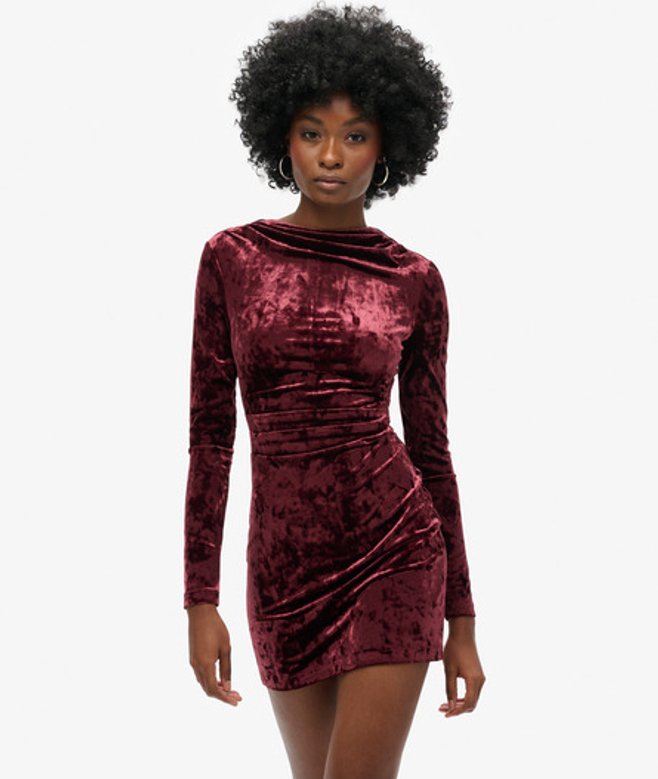 Fluwelen Mini-jurk met Lange Mouwen Roze Grootte: 44