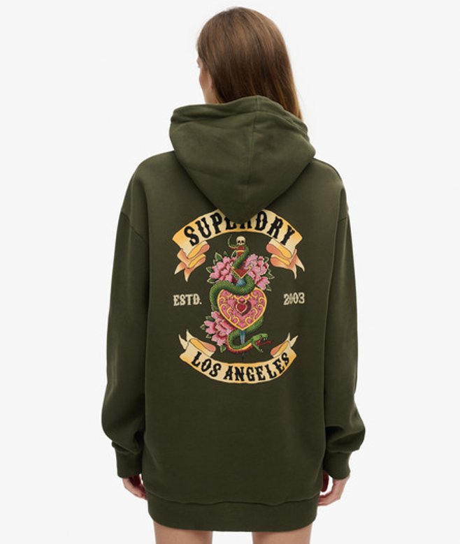 Tattoo Jurk met Capuchon en Stras Khaki Grootte: 34-36