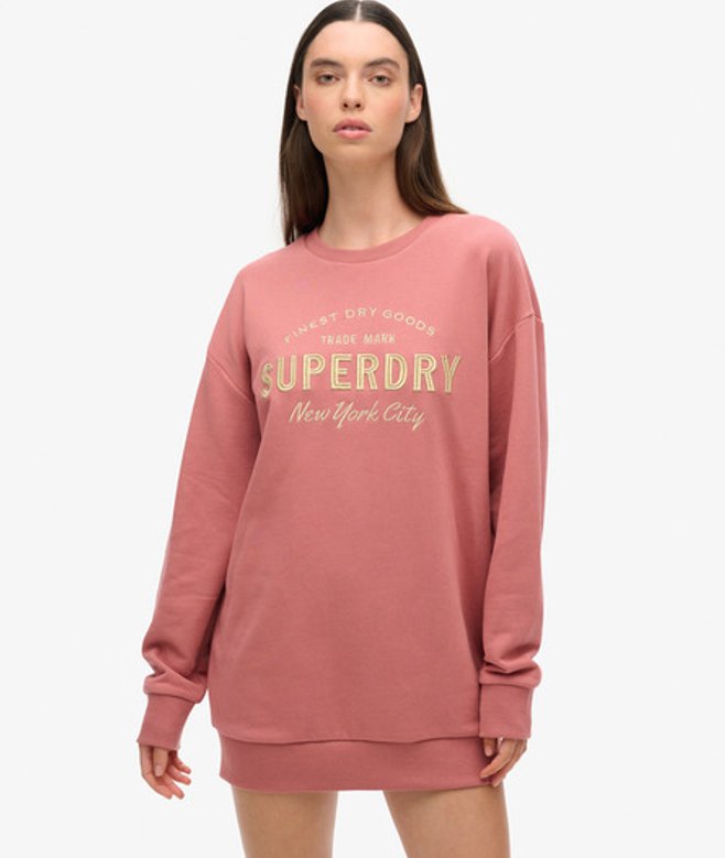 Luxe Sweatjurk met Metallic Logo Roze Grootte: 34-36