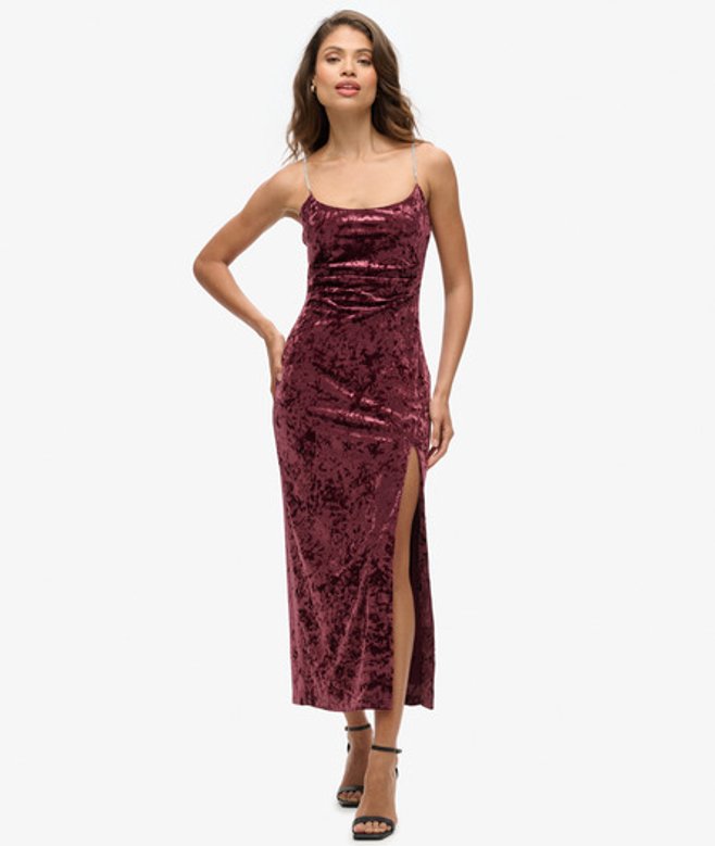 Diamonte Fluwelen Maxi-jurk Roze Grootte: 44