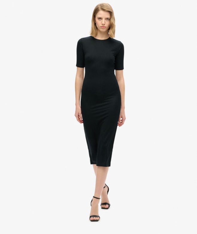 Jersey Midi-jurk met Korte Mouwen Zwart Grootte: 40