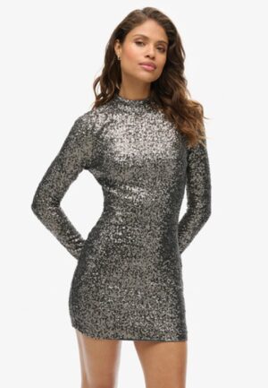 Mini-jurk met Lovertjes en Hoge Hals Silver Grootte: 44