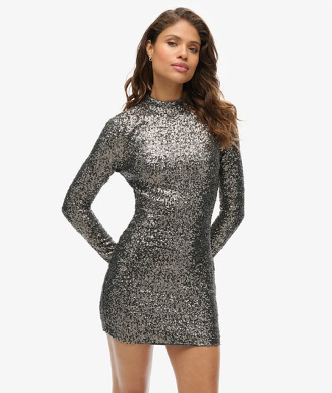 Mini-jurk met Lovertjes en Hoge Hals Silver Grootte: 44