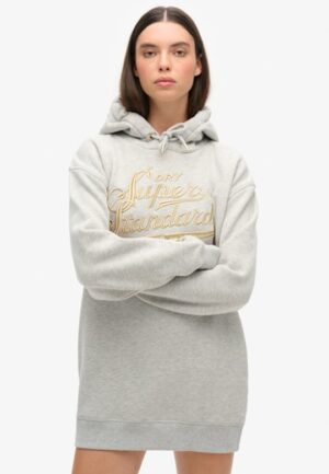 Luxe Jurk met Capuchon en Metallic Logo Lichtgrijs Grootte: 38-40
