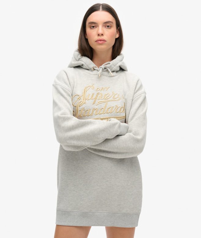 Luxe Jurk met Capuchon en Metallic Logo Lichtgrijs Grootte: 38-40