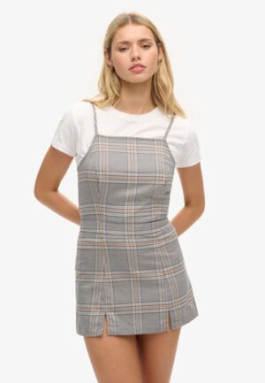 Vintage Minicami-jurk met Ruitjes Grijs Grootte: 44