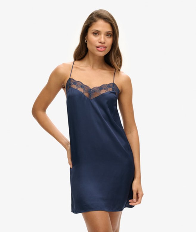 Satijnen Minicami-jurk Blauw Grootte: 44