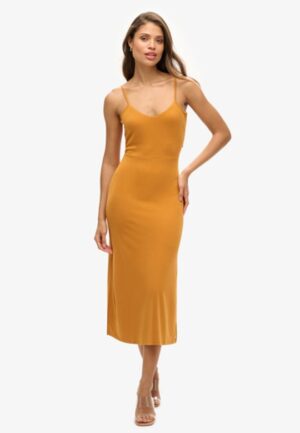 Jersey Jurk met Open Achterkant Geel Grootte: 42