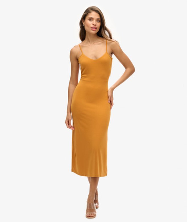 Jersey Jurk met Open Achterkant Geel Grootte: 42
