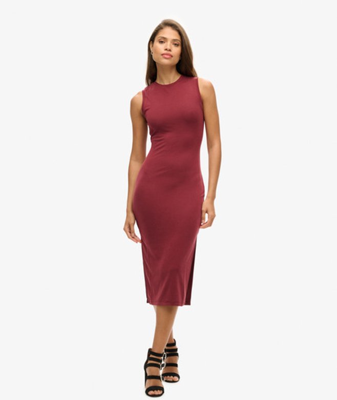 Jersey Midi-jurk met Detail aan de Achterkant Paars Grootte: 44