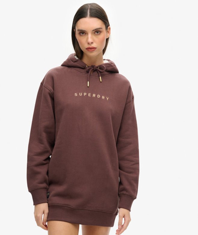 Luxe Hoodiejurk met Metallic Logo Bruin Grootte: 6-8