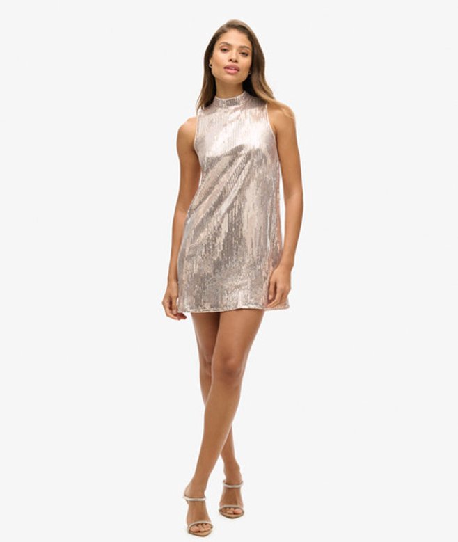 Mouwloze Mini-jurk met Lovertjes en A-lijn Nude Grootte: 36