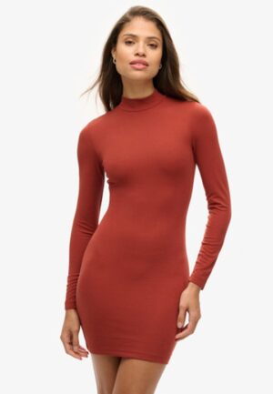 Jersey Mini-jurk met Hoge Hals Rood Grootte: 38