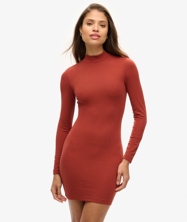 Jersey Mini-jurk met Hoge Hals Rood Grootte: 38