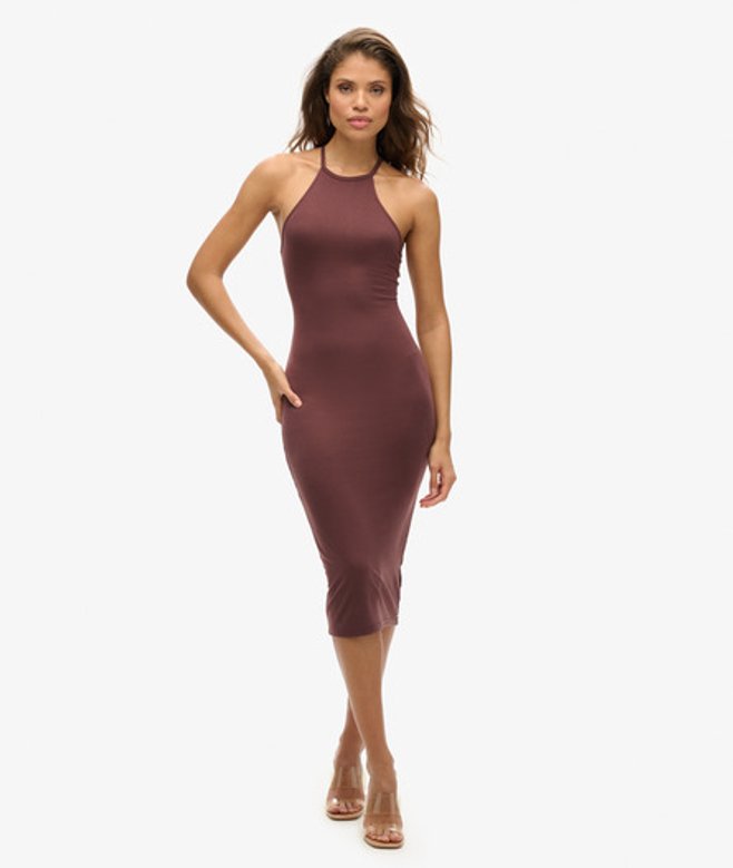 Jersey Midi-jurk met T-rug Bruin Grootte: 44