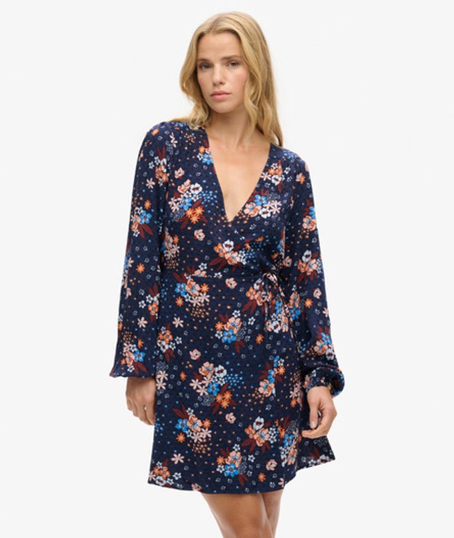 Mini-wikkeljurk met Print Blauw Grootte: 36