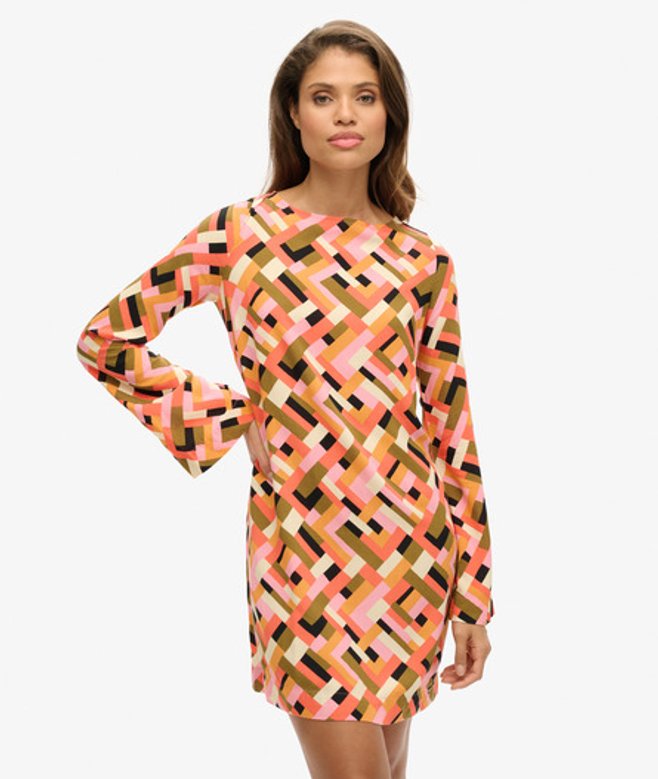 Mini-jurk met Open rug en Print Oranje Grootte: 36