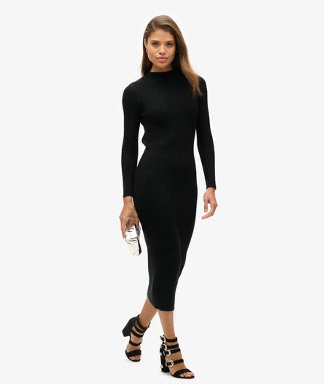 Rugloze Bodycon Midi-jurk Zwart Grootte: 42