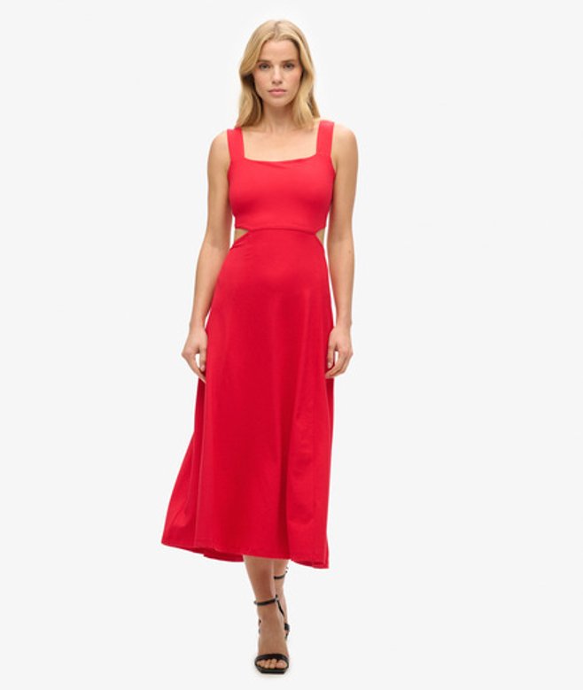 Jersey Midi-jurk met Uitsnijding Rood Grootte: 44