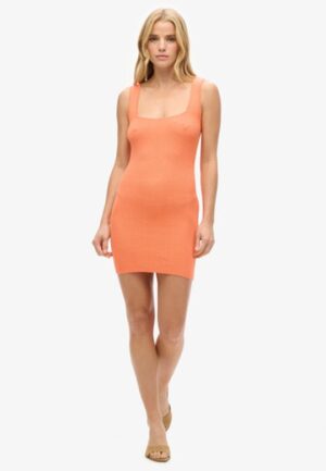 Rugloze Gebreide Mini-jurk Oranje Grootte: 44