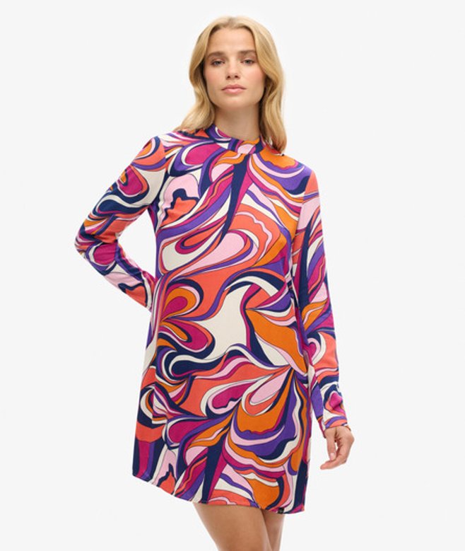 Mini-jurk met Print en Lange Mouwen Multi Grootte: 36