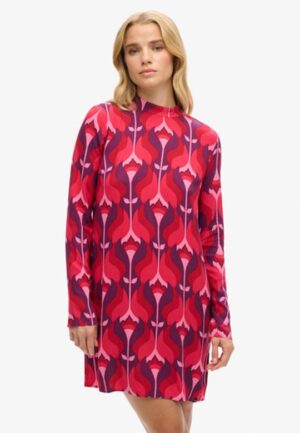 Mini-jurk met Print en Lange Mouwen Roze Grootte: 38