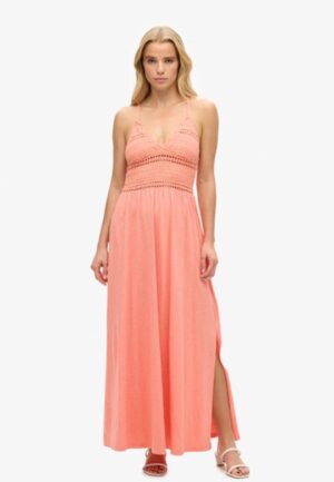 Jersey Maxi-jurk met Kant Cream Grootte: 36