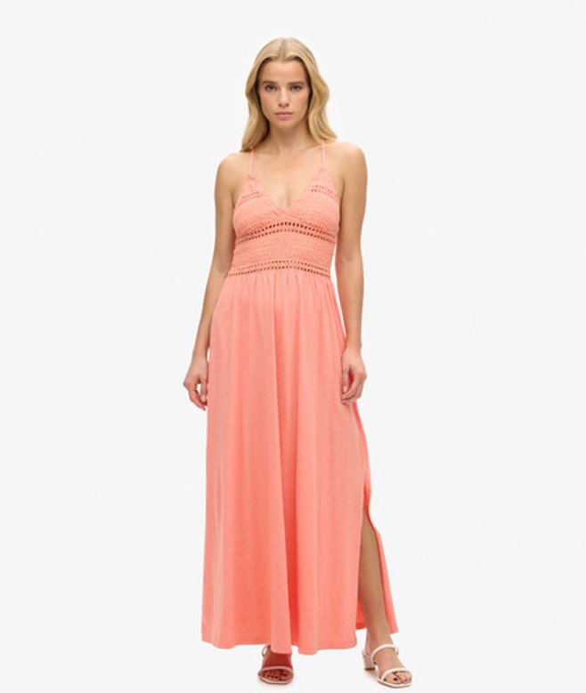 Jersey Maxi-jurk met Kant Cream Grootte: 36