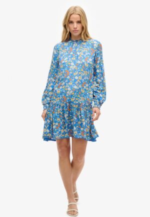 Mini-jurk met Hoge Halslijn Blauw Grootte: 36