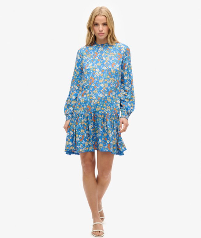 Mini-jurk met Hoge Halslijn Blauw Grootte: 38