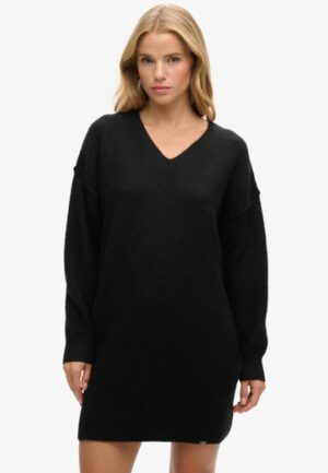 Gebreide Jurk met V-hals Zwart Grootte: 36